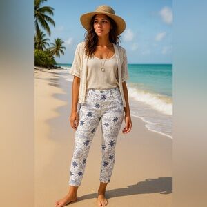 Old Navy Pixie Pants – Blue & White Coastal Print – Size 4 Regular